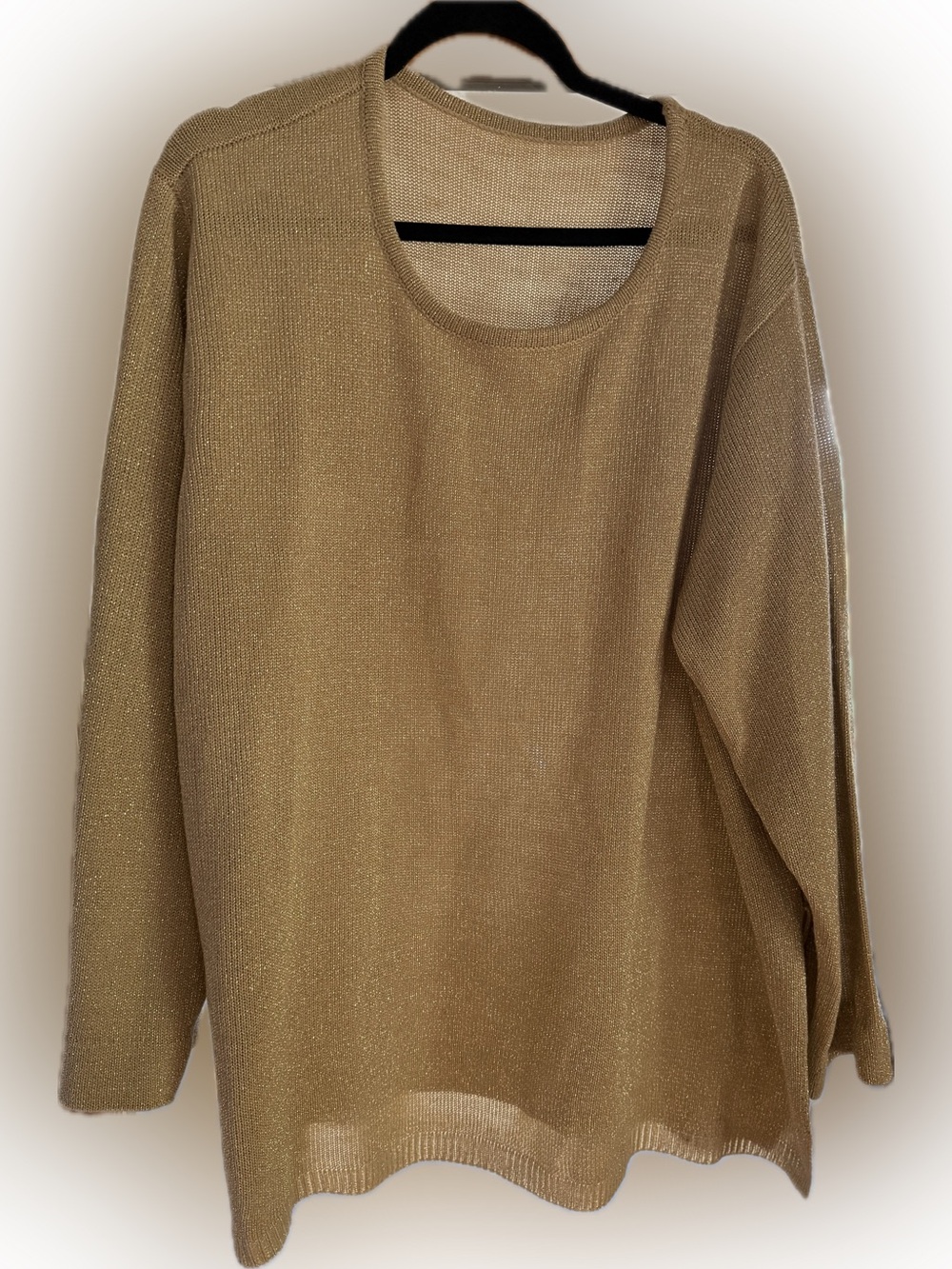 Women's Metallic Scoop Neck Sweater - Tan Gold